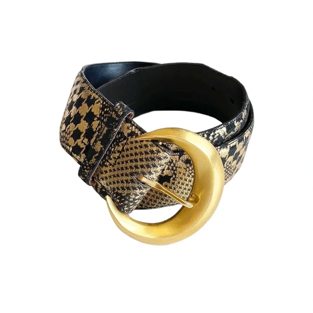 vintage 80’s leather gold tone buckle belt